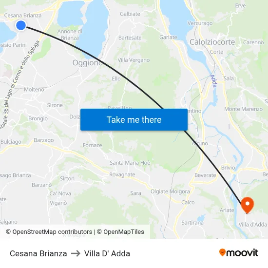 Cesana Brianza to Villa D' Adda map