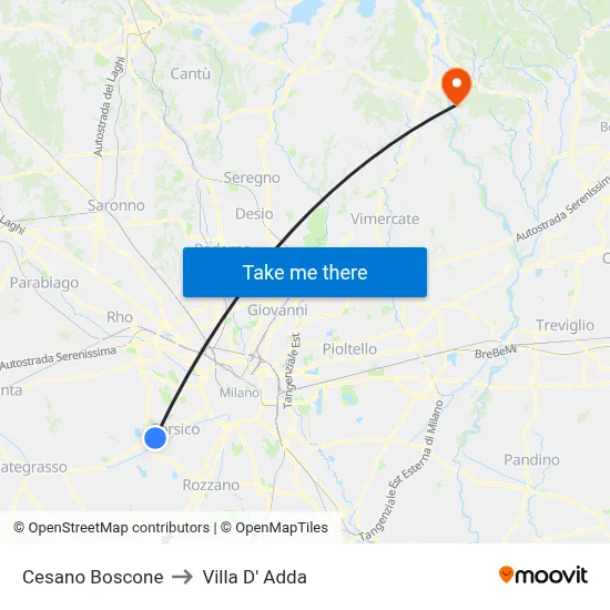 Cesano Boscone to Villa D' Adda map