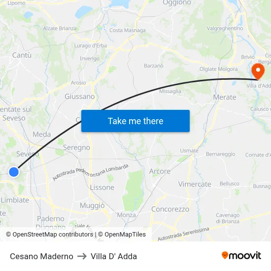 Cesano Maderno to Villa D' Adda map