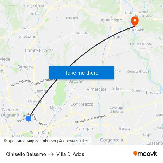Cinisello Balsamo to Villa D' Adda map