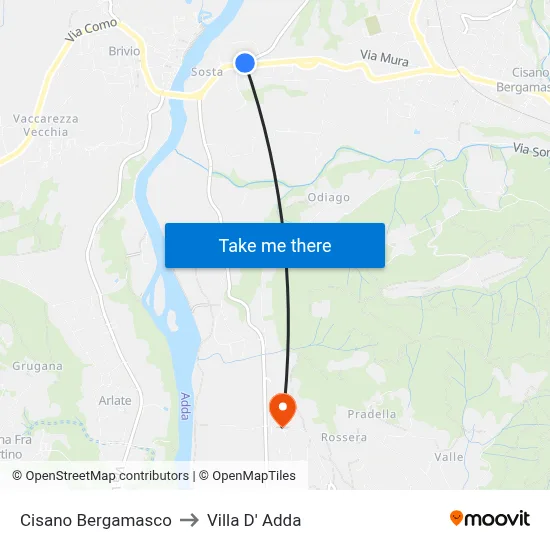 Cisano Bergamasco to Villa D' Adda map