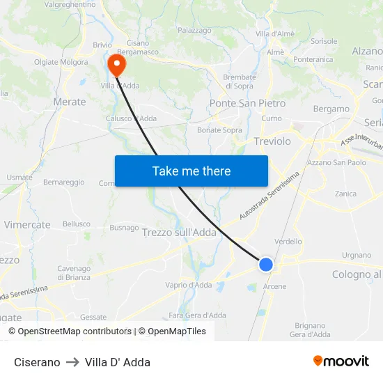 Ciserano to Villa D' Adda map