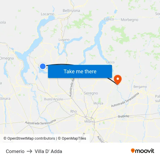 Comerio to Villa D' Adda map