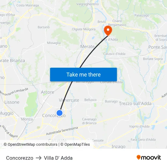 Concorezzo to Villa D' Adda map