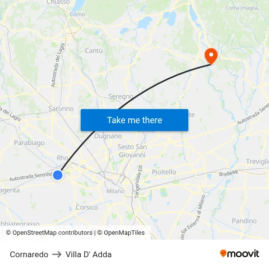 Cornaredo to Villa D' Adda map