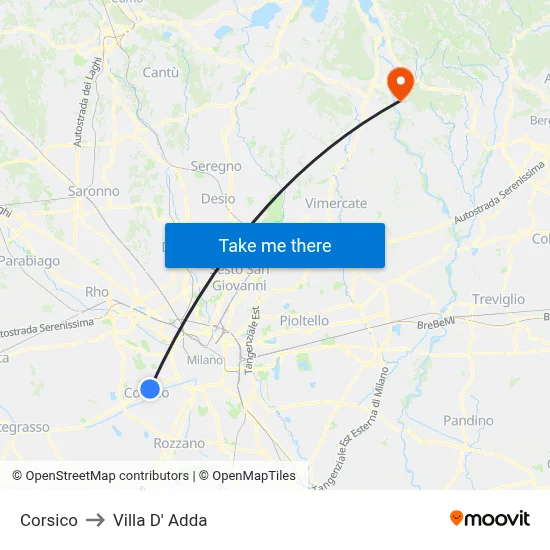 Corsico to Villa D' Adda map