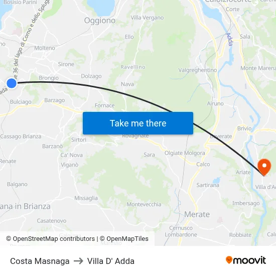 Costa Masnaga to Villa D' Adda map