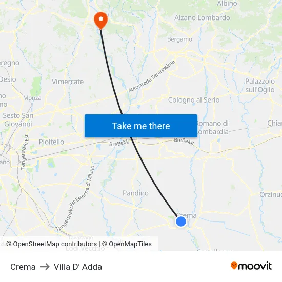 Crema to Villa D' Adda map