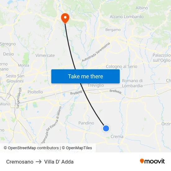 Cremosano to Villa D' Adda map