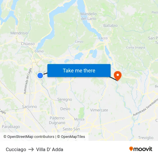 Cucciago to Villa D' Adda map