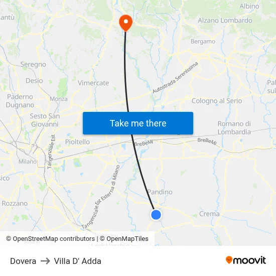 Dovera to Villa D' Adda map
