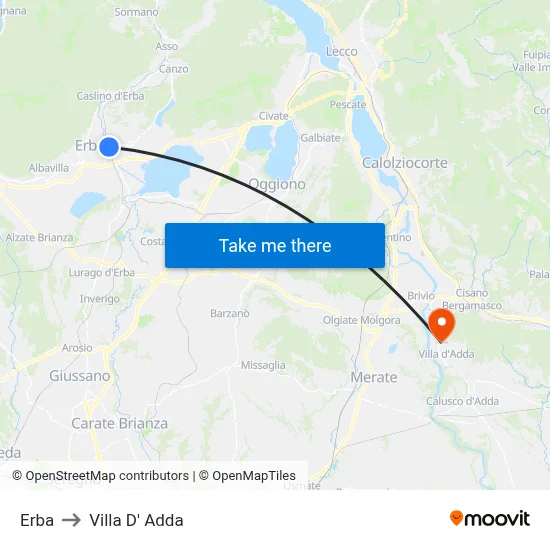 Erba to Villa D' Adda map