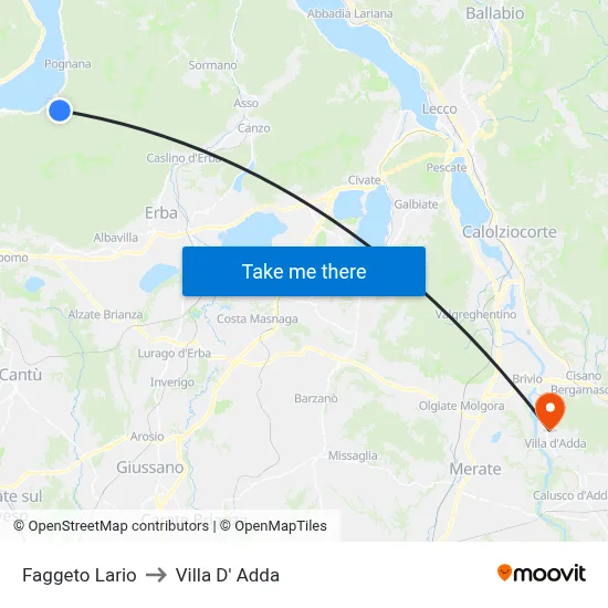 Faggeto Lario to Villa D' Adda map