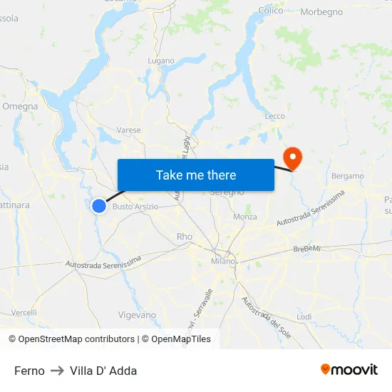 Ferno to Villa D' Adda map