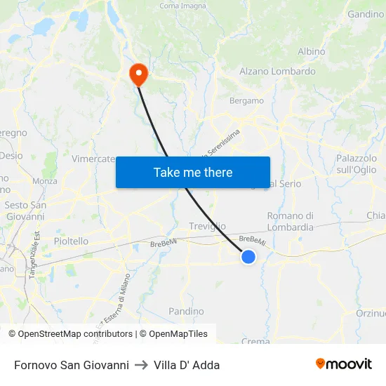 Fornovo San Giovanni to Villa D' Adda map