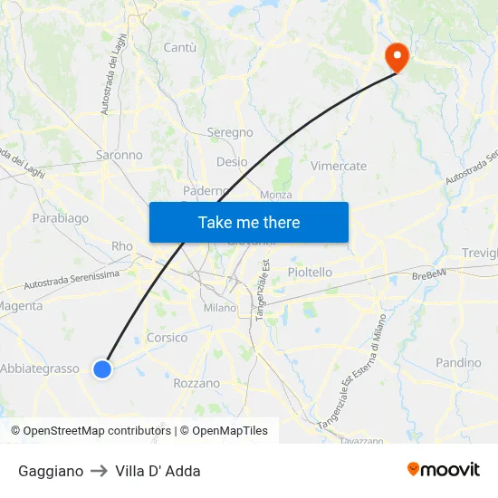 Gaggiano to Villa D' Adda map