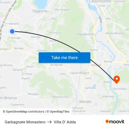 Garbagnate Monastero to Villa D' Adda map