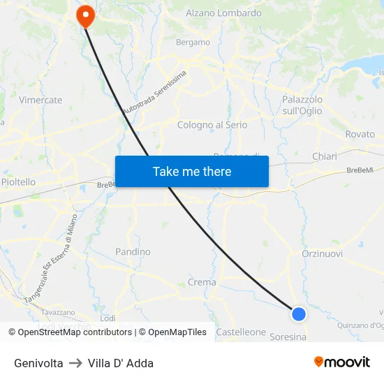 Genivolta to Villa D' Adda map