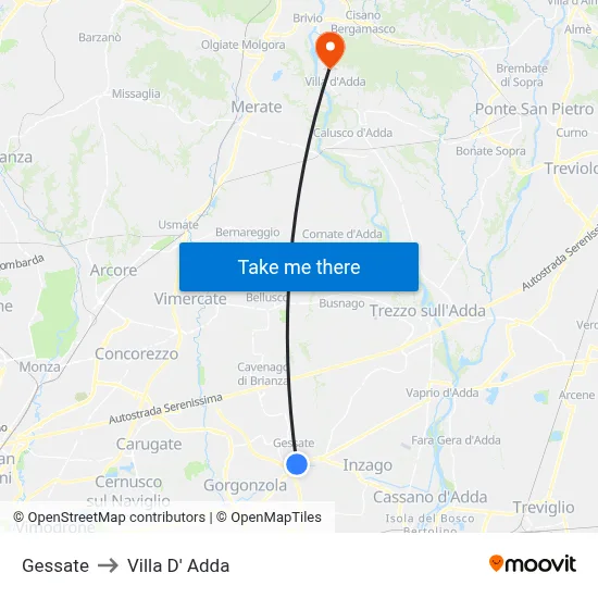 Gessate to Villa D' Adda map