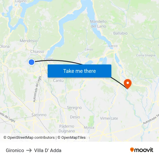 Gironico to Villa D' Adda map