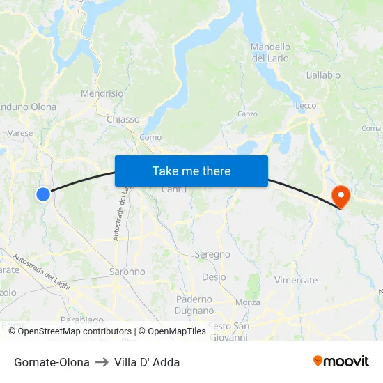 Gornate-Olona to Villa D' Adda map