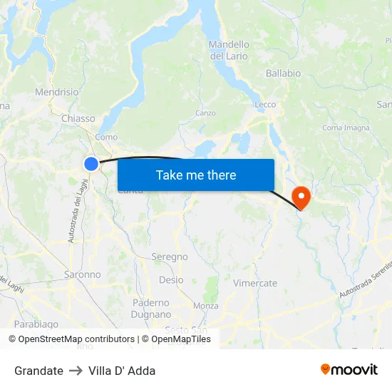 Grandate to Villa D' Adda map