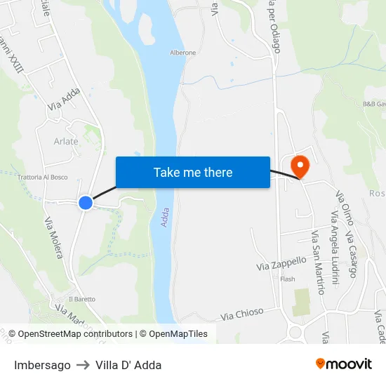 Imbersago to Villa D' Adda map