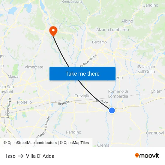 Isso to Villa D' Adda map