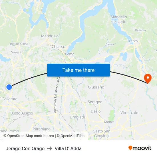 Jerago con Orago to Villa D' Adda map