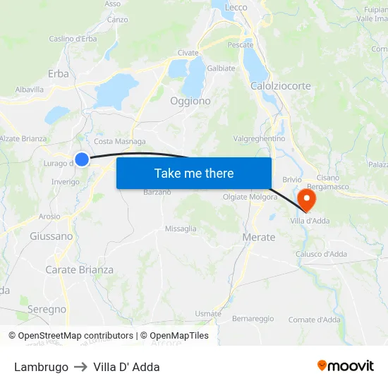 Lambrugo to Villa D' Adda map