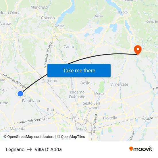 Legnano to Villa D' Adda map