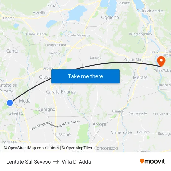 Lentate Sul Seveso to Villa D' Adda map