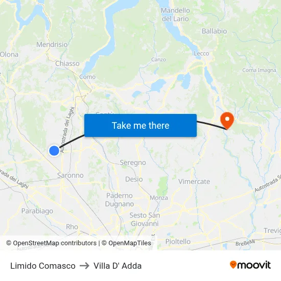 Limido Comasco to Villa D' Adda map