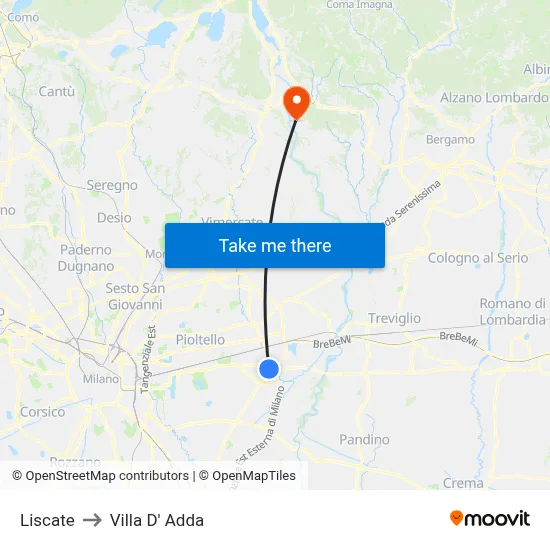 Liscate to Villa D' Adda map