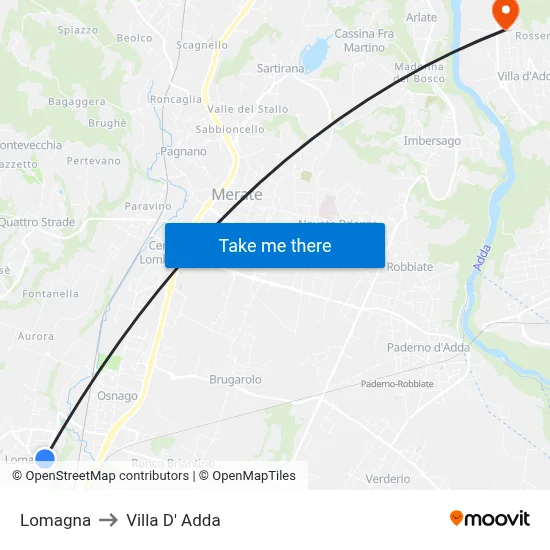 Lomagna to Villa D' Adda map