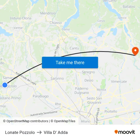 Lonate Pozzolo to Villa D' Adda map