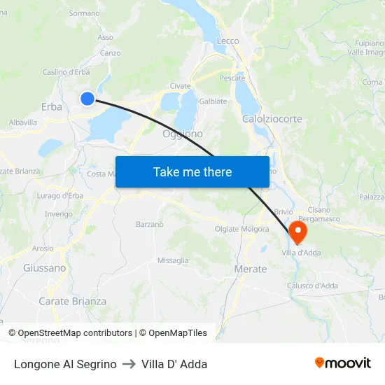 Longone Al Segrino to Villa D' Adda map