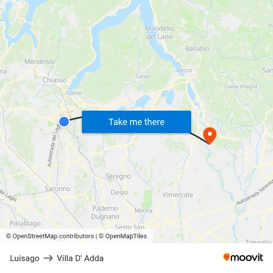 Luisago to Villa D' Adda map