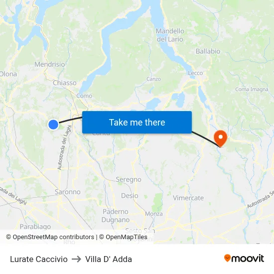 Lurate Caccivio to Villa D' Adda map