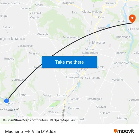 Macherio to Villa D' Adda map