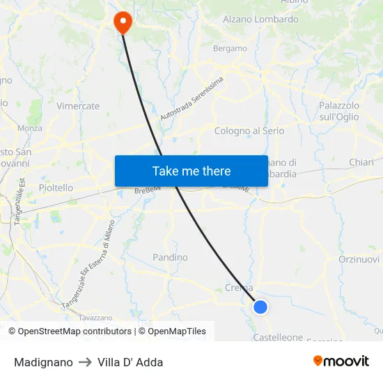 Madignano to Villa D' Adda map