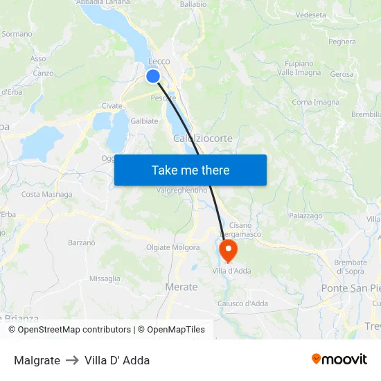 Malgrate to Villa D' Adda map