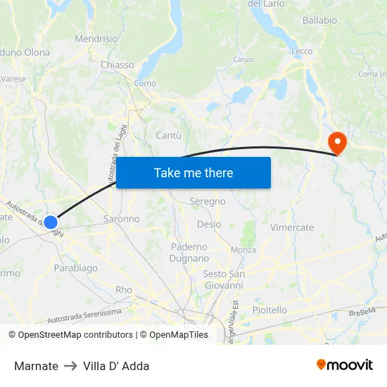 Marnate to Villa D' Adda map