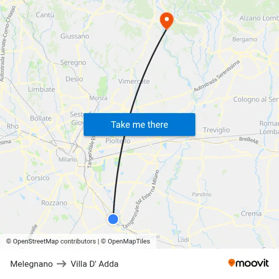 Melegnano to Villa D' Adda map