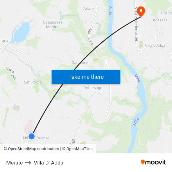 Merate to Villa D' Adda map