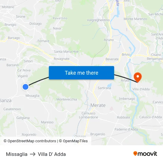 Missaglia to Villa D' Adda map