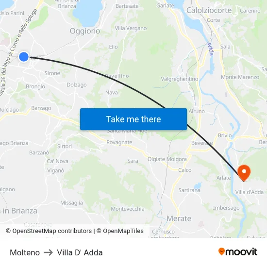 Molteno to Villa D' Adda map