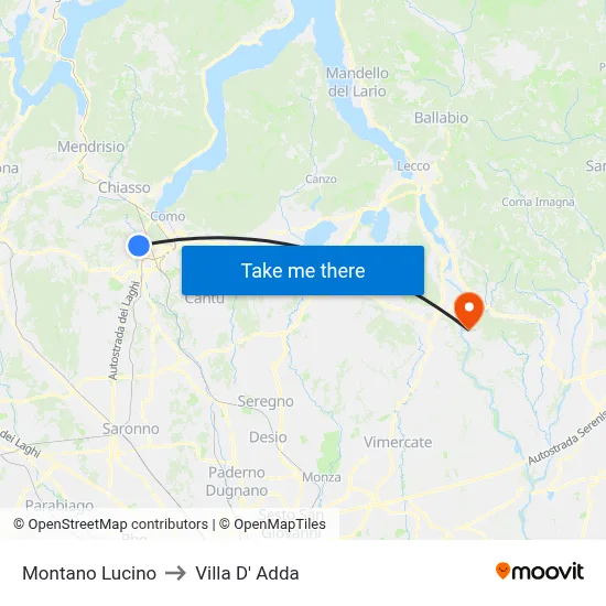 Montano Lucino to Villa D' Adda map
