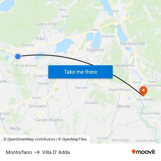 Montorfano to Villa D' Adda map