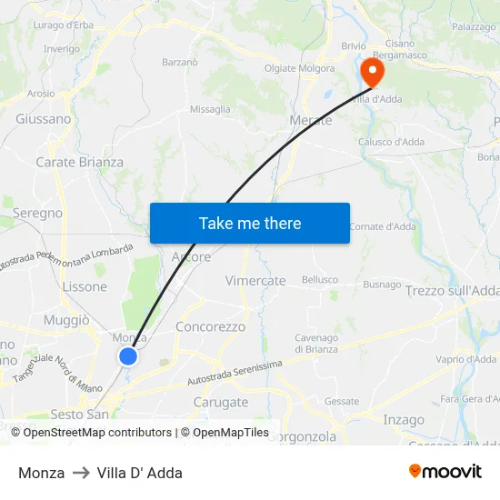 Monza to Villa D' Adda map